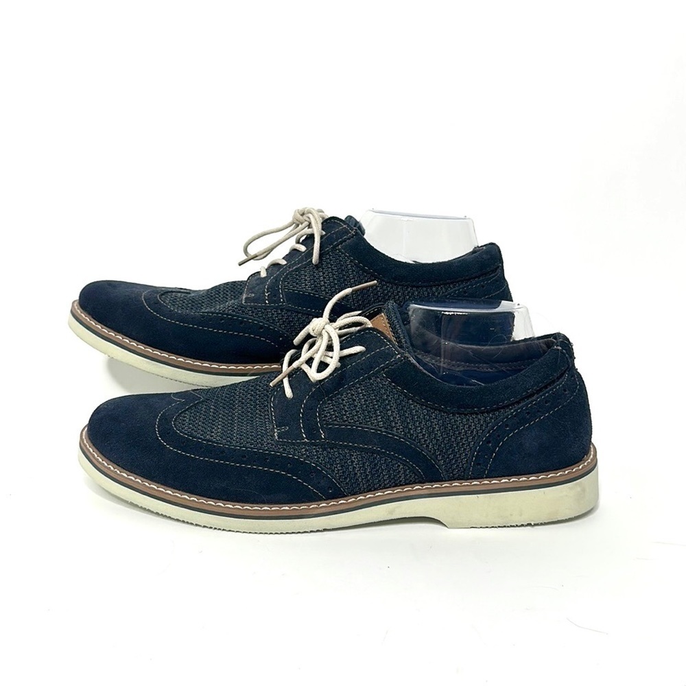 Nunn Bush Mens Comfort Gel Navy Suede & Knit Oxford Dress Shoe Size 12W